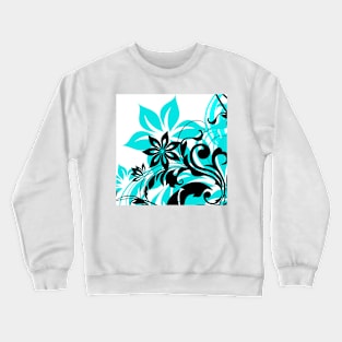 Aqua Black Floral Art Crewneck Sweatshirt